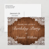 Wood & Lace Verjaardagsfeestuitnodiging Briefkaart (Voorkant / Achterkant)