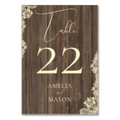 Wood Lace Wedding Rustic Table Number Card Kaart (Achterkant)