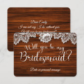 Wood & Lace Wordt mijn Bridesmaid-Kaart? Kaart (Voorkant / Achterkant)