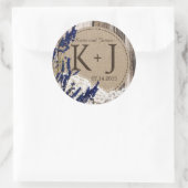 Wood Lavender Lace Rustic Monogram Weddenschap Lab Ronde Sticker (Tas)