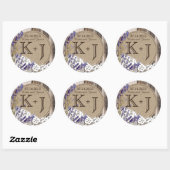 Wood Lavender Lace Rustic Monogram Weddenschap Lab Ronde Sticker (Vel)