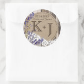 Wood Lavender Lace Rustic Monogram Weddenschap Lab Ronde Sticker (Tas)