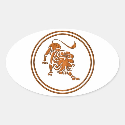 Wood Leo Zodiac Lion Astrology Sign Ovale Sticker (Voorkant)