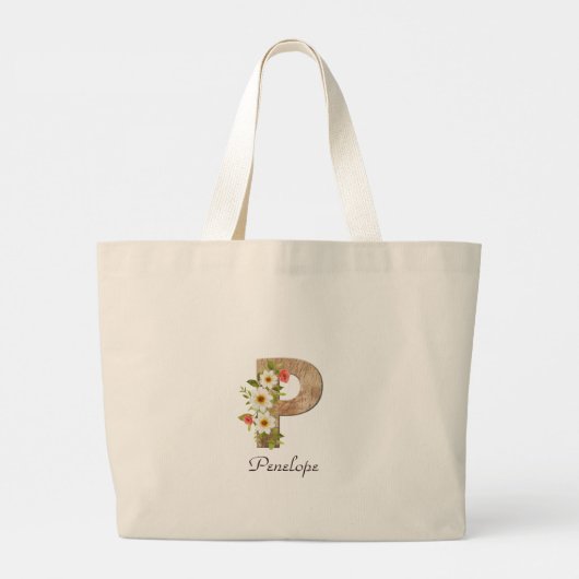 Wood letter P flower monogram retirement Tote Bag (Achterkant)