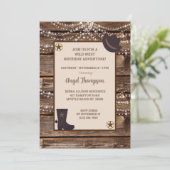Wood Lichten Westerne Cowgirl Birthday Uitnodiging (Staand voorkant)