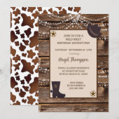 Wood Lichten Westerne Cowgirl Birthday Uitnodiging (Voorkant / Achterkant)