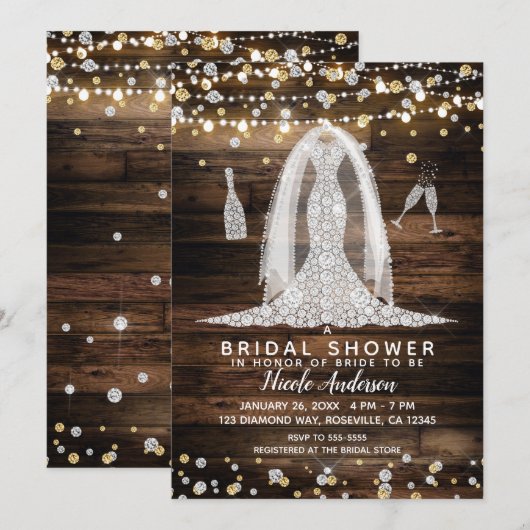 Wood & Lights Diamond Trouwjurk Vrijgezellenfeest Kaart (Voorkant / Achterkant)