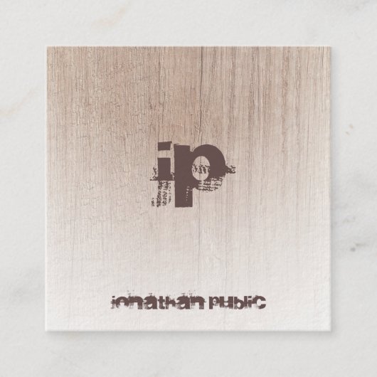 Wood Look Distressed Text Monogram Classy Sjabloon Vierkante Visitekaartje (Voorkant)