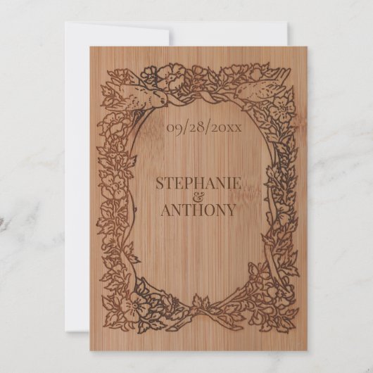 Wood Look Floral Bird Border Rustieke Bruiloft Kaart (Achterkant)