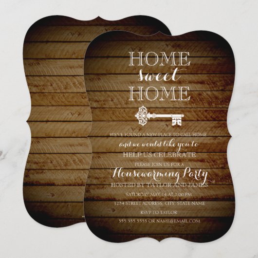 Wood Look  Key Housewarming Uitnodigen Kaart (Voorkant / Achterkant)
