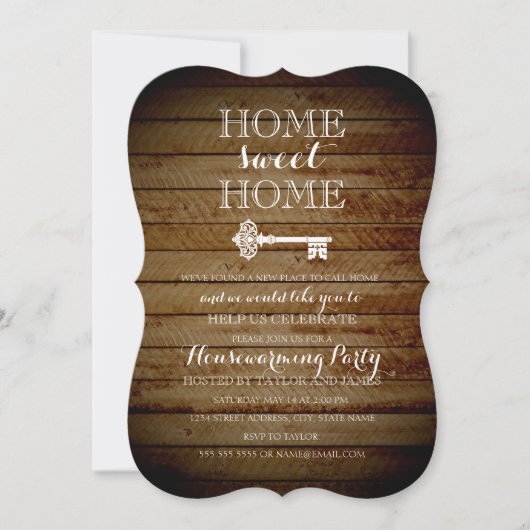 Wood Look  Key Housewarming Uitnodigen Kaart (Voorkant)