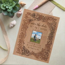 Wood Look Rustieke Wildflower Vogel Foto Opslaan D Aankondigingskaart