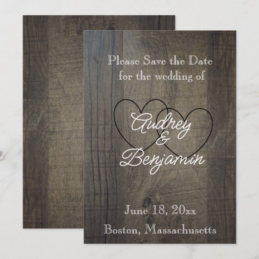 Wood-Look Save the Date kaarten (Voorkant / Achterkant)