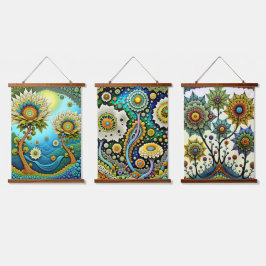 Wood met bovenzijde wandtapijt hangend wandkleed