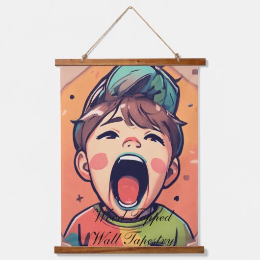 Wood met bovenzijde wandtapijt hangend wandkleed (Voorkant)