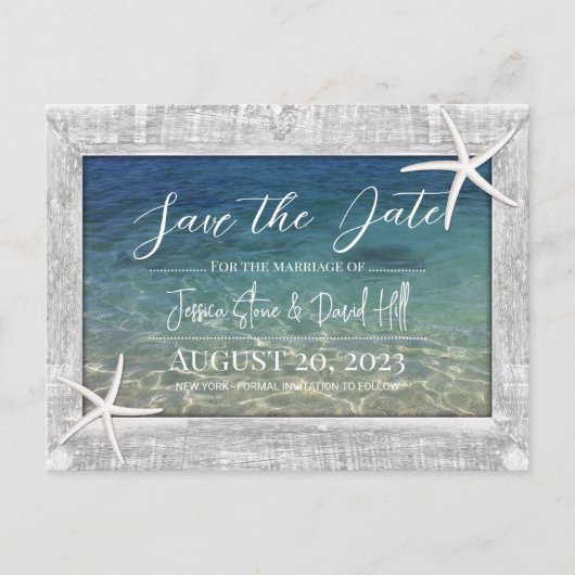 Wood met staartroep Beach Weddenschap Save the Dat Aankondigingskaart (Voorkant)