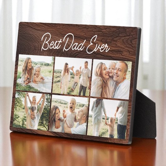 Wood Minimal Best Dad Ever Custom 6 Photo Collage Fotoplaat