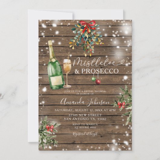 Wood Mistletoe Prosecco Christmas Vrijgezellenfees Kaart (Voorkant)