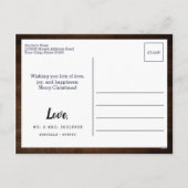 Wood Newlyweds First Christmas Photo Snowflakes Feestdagenkaart (Achterkant)