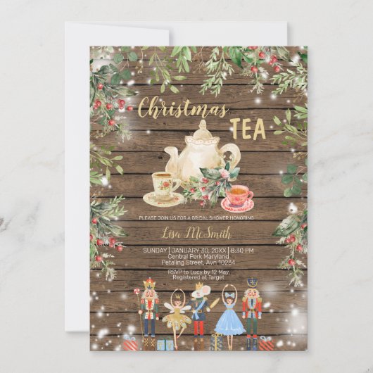 Wood Nutcracker Christmas Tea Vrijgezellenfeest Pa Kaart (Voorkant)