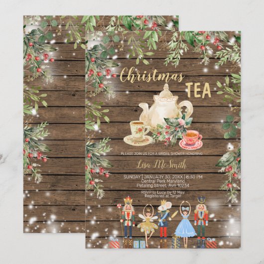 Wood Nutcracker Christmas Tea Vrijgezellenfeest Pa Kaart (Voorkant / Achterkant)