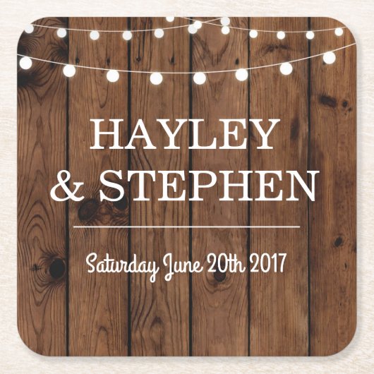 Wood Onderzetters Rustic Lights Wedding Party (Voorkant)