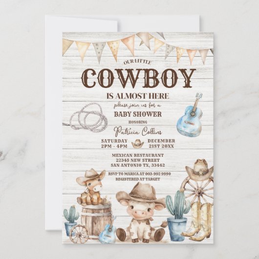 Wood Our Little Cowboy Wild West Boy Baby shower Kaart (Voorkant)