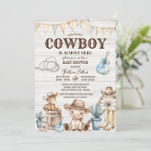 Wood Our Little Cowboy Wild West Boy Baby shower Kaart (Staand voorkant)