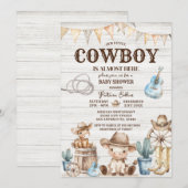 Wood Our Little Cowboy Wild West Boy Baby shower Kaart (Voorkant / Achterkant)