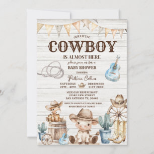 Wood Our Little Cowboy Wild West Boy Baby shower Kaart