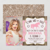 Wood Paisley Glitter Horse 3rd Birthday Invitation Kaart (Voorkant / Achterkant)