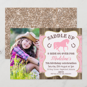 Wood Paisley Glitter Horse Birthday Invitation Kaart