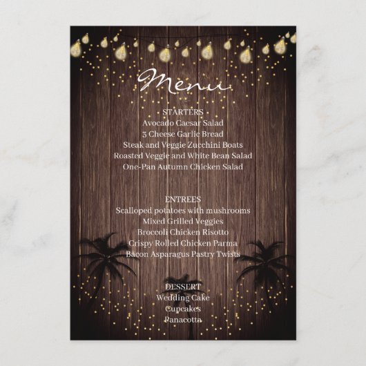 Wood Palm Country Rustic Wedding Menu (Voorkant)