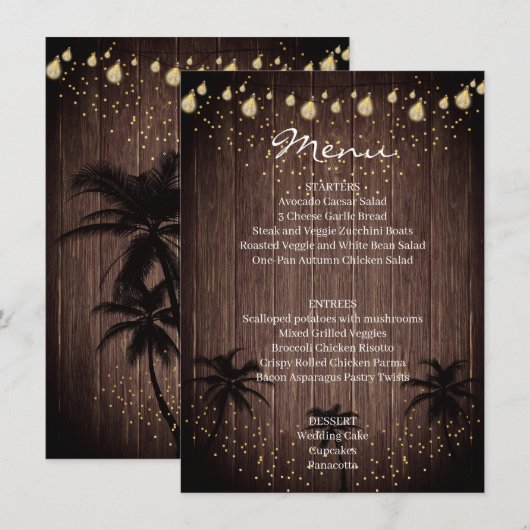 Wood Palm Country Rustic Wedding Menu (Voorkant / Achterkant)