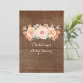 Wood Peach Waterverf Floral Baby shower Kaart (Staand voorkant)