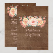 Wood Peach Waterverf Floral Baby shower Kaart (Voorkant / Achterkant)