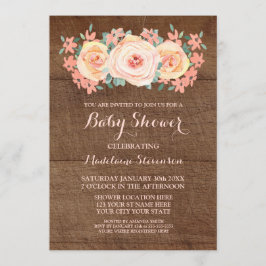 Wood Peach Waterverf Floral Baby shower Kaart