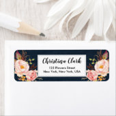 Wood Peony Floral Navy Aangepast adres Etiket (Insitu)