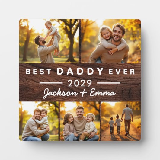 Wood Photo Collage Vaderdag beste papa ooit Fotoplaat (Voorkant)