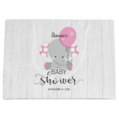 Wood & Pink Elephant Girl Baby shower Groot Cadeauzakje (Voorkant)