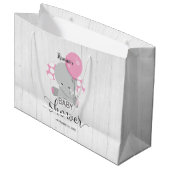 Wood & Pink Elephant Girl Baby shower Groot Cadeauzakje (Voorkant Gekanteld)