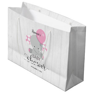 Wood & Pink Elephant Girl Baby shower Groot Cadeauzakje