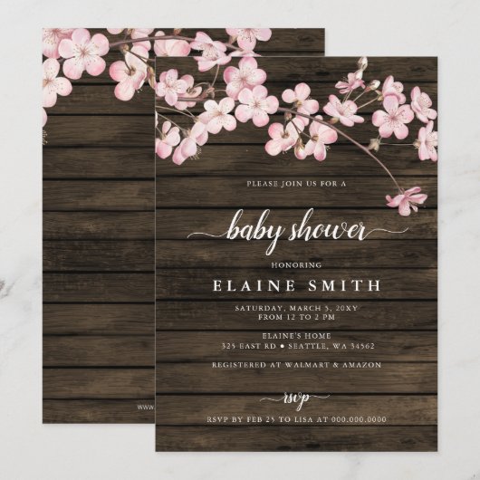 Wood Pink Sakura Cherry Blossom Baby shower Kaart (Voorkant / Achterkant)