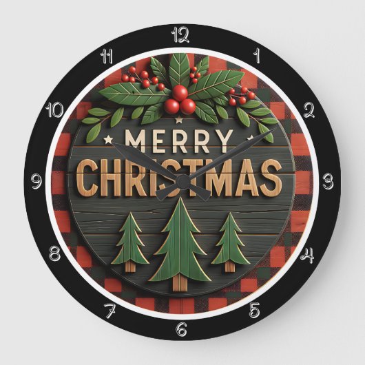 Wood Plaid Christmas Grote Klok (Voorkant)