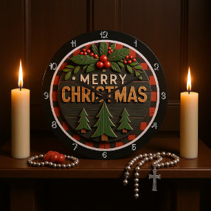 Wood Plaid Christmas Grote Klok
