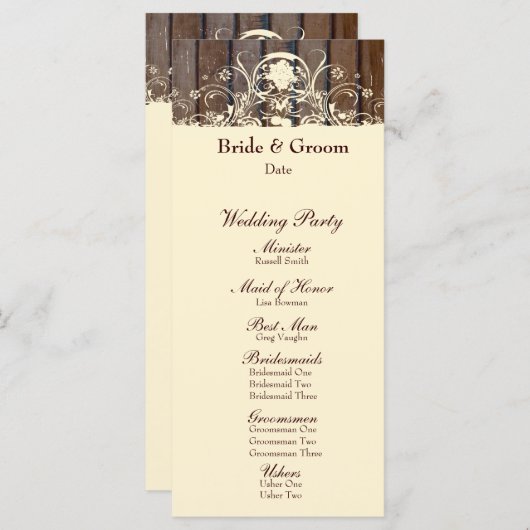 Wood Planks Shabby Lace Wedding Program Programmakaart (Voorkant / Achterkant)