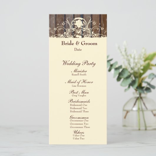 Wood Planks Shabby Lace Wedding Program Programmakaart (Staand voorkant)
