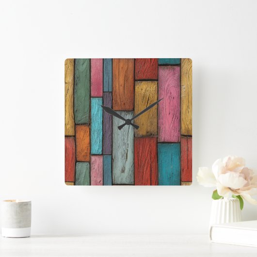 Wood Planks Wall Clock Vierkante Klok (Huis)
