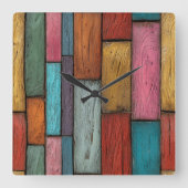 Wood Planks Wall Clock Vierkante Klok (Voorkant)