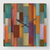 Wood Planks Wall Clock Vierkante Klok (Voorkant)
